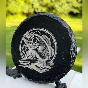 Black Slate Coaster with Fish Design
